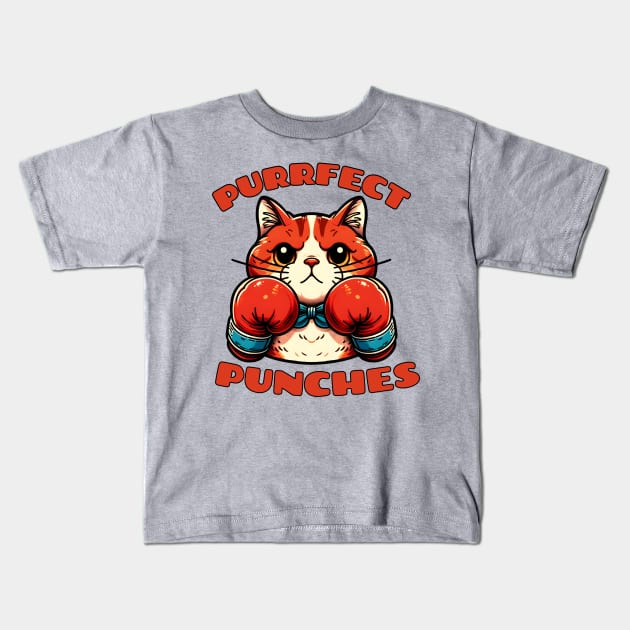 Kickboxing cat Kids T-Shirt by Japanese Fever
